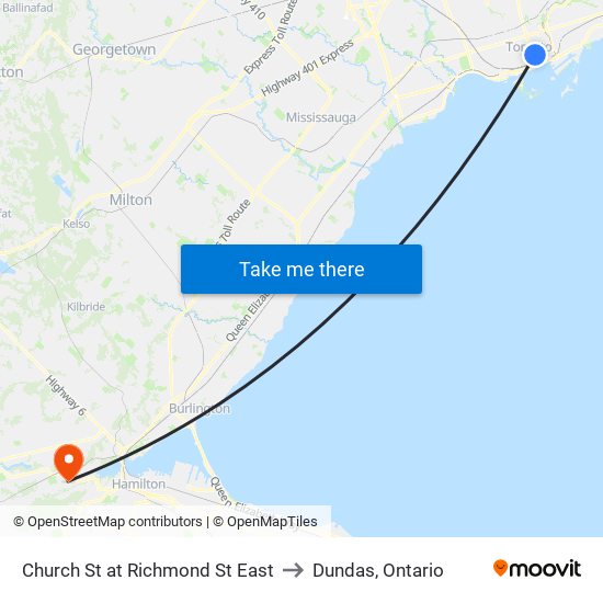 Church St at Richmond St East to Dundas, Ontario map