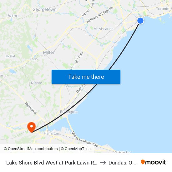 Lake Shore Blvd West at Park Lawn Rd West Side to Dundas, Ontario map