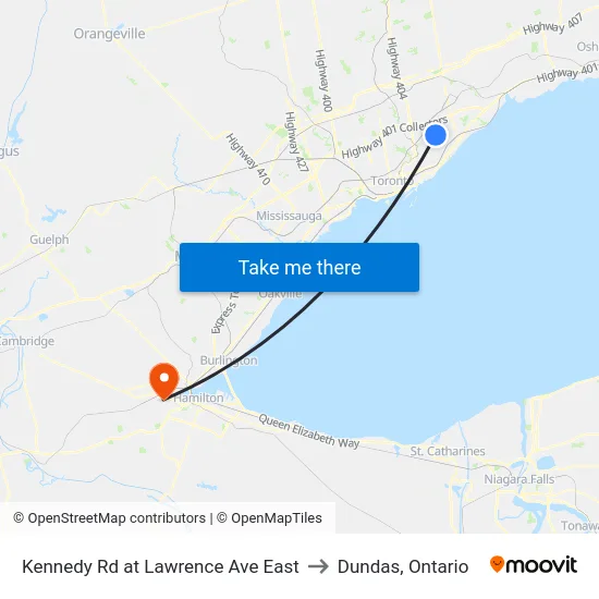 Kennedy Rd at Lawrence Ave East to Dundas, Ontario map