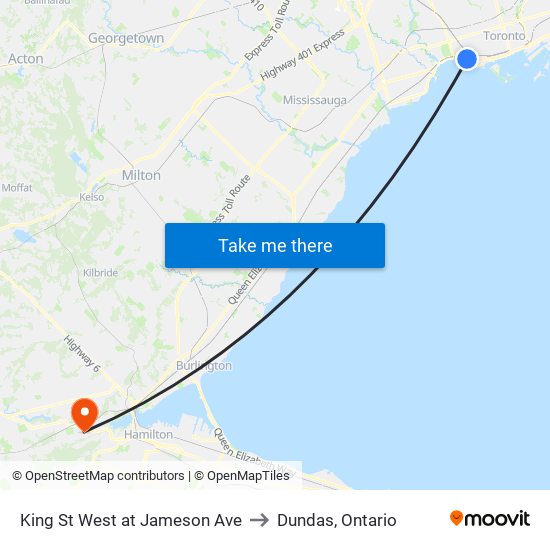 King St West at Jameson Ave to Dundas, Ontario map