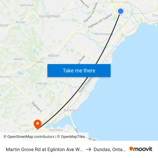 Martin Grove Rd at Eglinton Ave West to Dundas, Ontario map