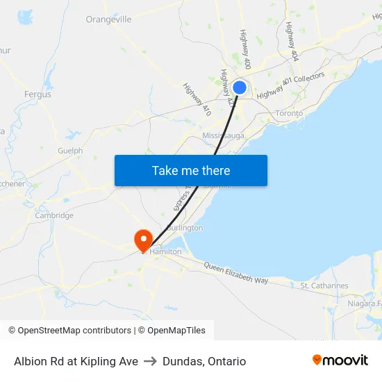 Albion Rd at Kipling Ave to Dundas, Ontario map