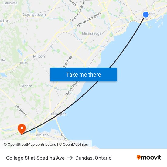 College St at Spadina Ave to Dundas, Ontario map