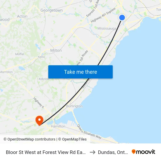 Bloor St West at Forest View Rd East Side to Dundas, Ontario map
