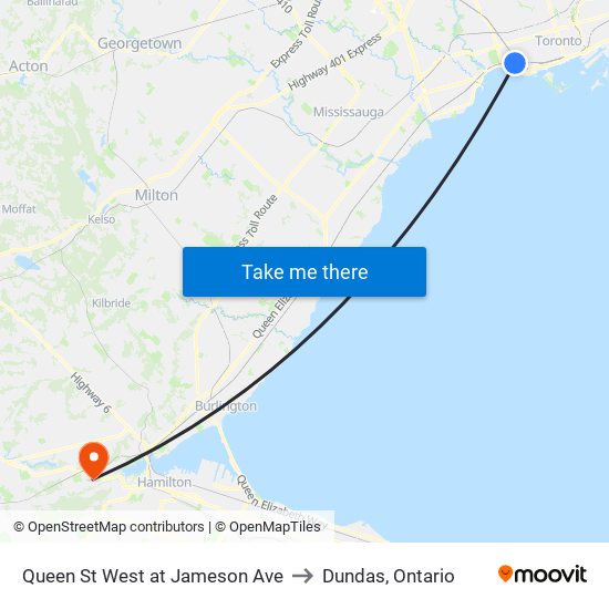 Queen St West at Jameson Ave to Dundas, Ontario map