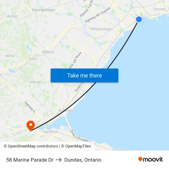 58 Marine Parade Dr to Dundas, Ontario map