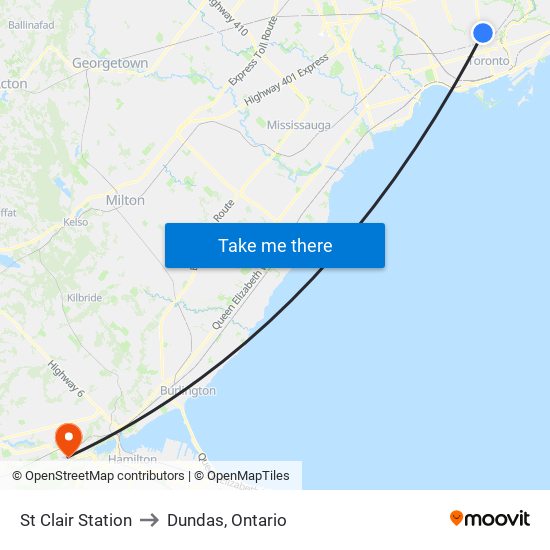 St Clair Station to Dundas, Ontario map