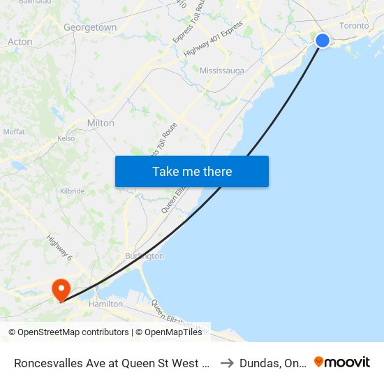 Roncesvalles Ave at Queen St West North Side to Dundas, Ontario map