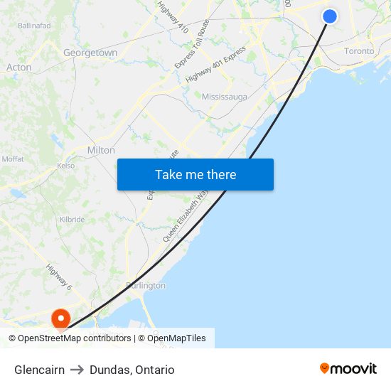 Glencairn to Dundas, Ontario map