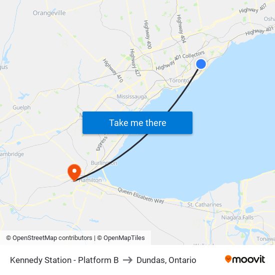 Kennedy Station - Platform B to Dundas, Ontario map