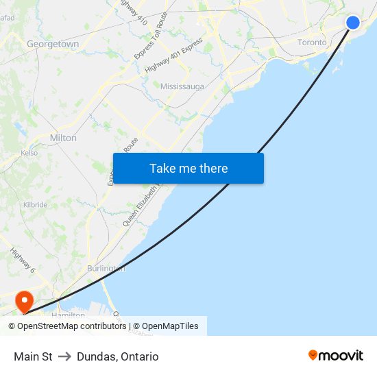 Main St to Dundas, Ontario map