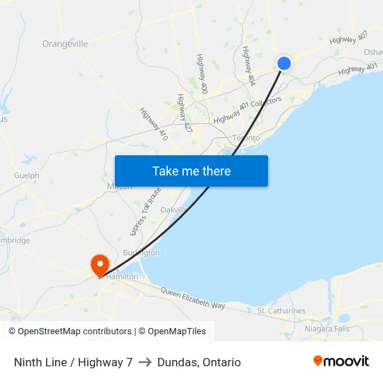 Ninth Line / Highway 7 to Dundas, Ontario map