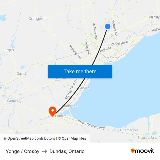 Yonge / Crosby to Dundas, Ontario map