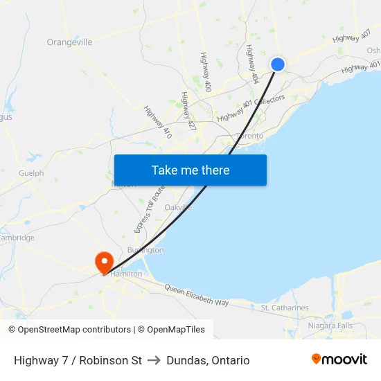 Highway 7 / Robinson St to Dundas, Ontario map