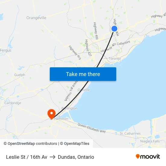 Leslie St / 16th Av to Dundas, Ontario map