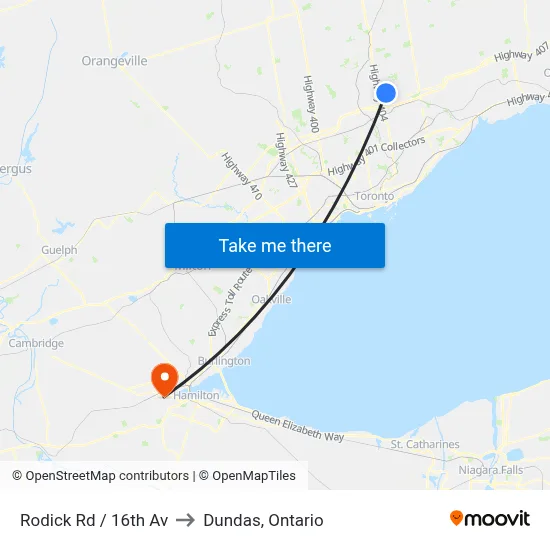Rodick Rd / 16th Av to Dundas, Ontario map