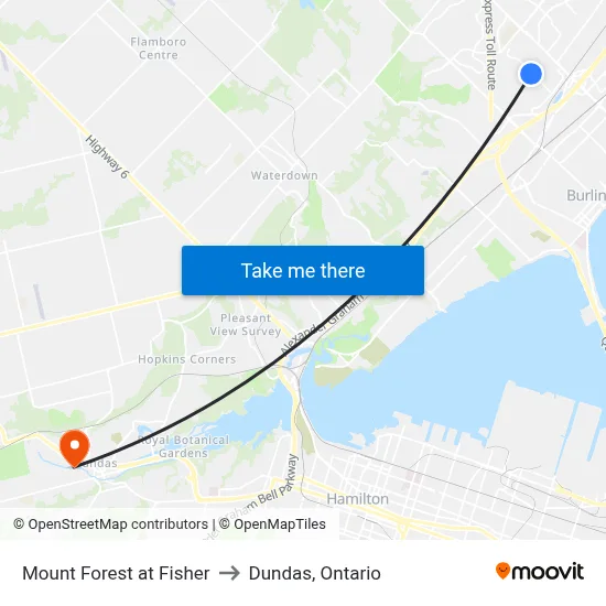Mount Forest at Fisher to Dundas, Ontario map