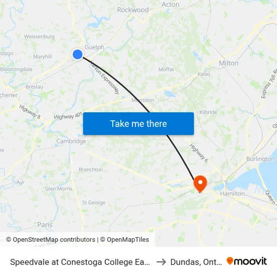 Speedvale at Conestoga College Eastbound to Dundas, Ontario map
