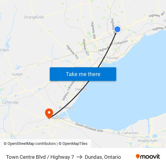 Town Centre Blvd / Highway 7 to Dundas, Ontario map