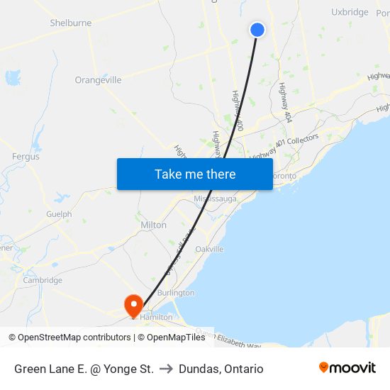 Green Lane E. @ Yonge St. to Dundas, Ontario map