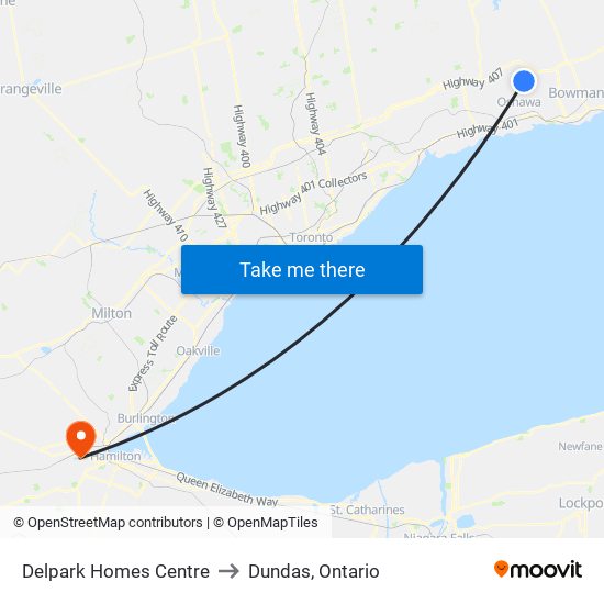 Delpark Homes Centre to Dundas, Ontario map