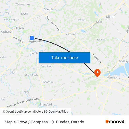 Maple Grove / Compass to Dundas, Ontario map