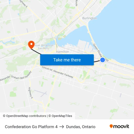 Confederation Go Platform 4 to Dundas, Ontario map