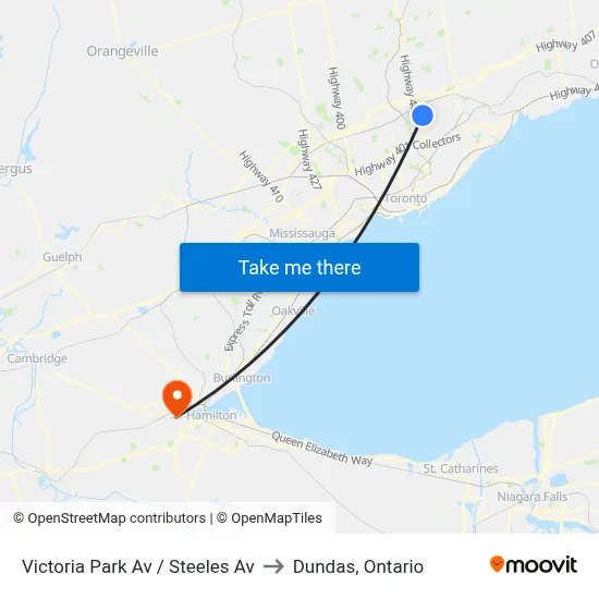 Victoria Park Av / Steeles Av to Dundas, Ontario map