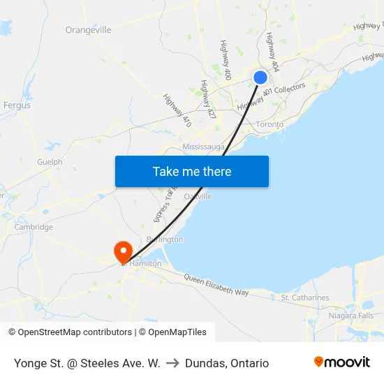 Yonge St. @ Steeles Ave. W. to Dundas, Ontario map
