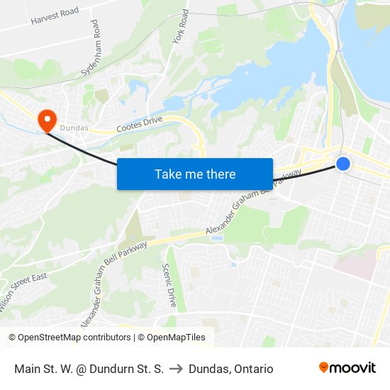 Main St. W. @ Dundurn St. S. to Dundas, Ontario map