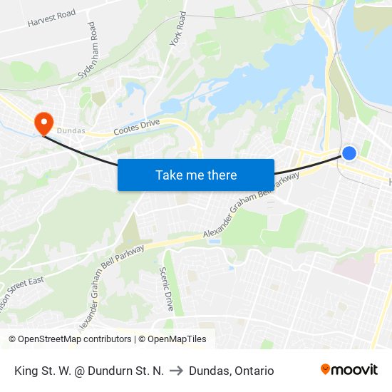 King St. W. @ Dundurn St. N. to Dundas, Ontario map
