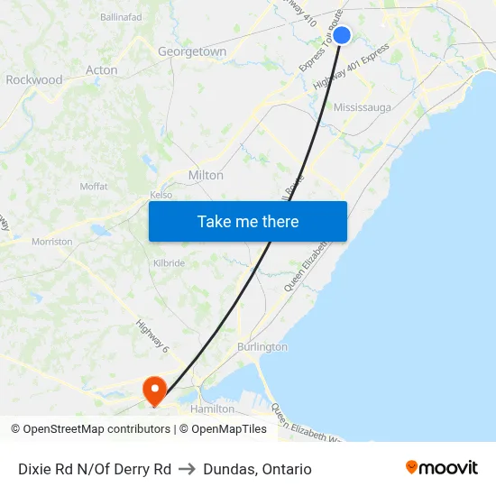 Dixie Rd N/Of Derry Rd to Dundas, Ontario map