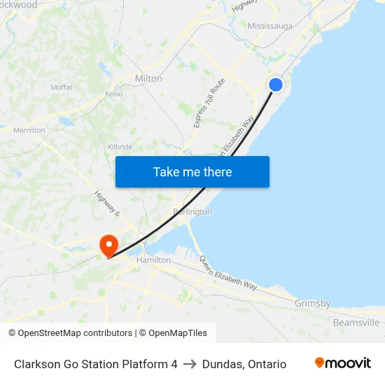 Clarkson Go Station Platform 4 to Dundas, Ontario map