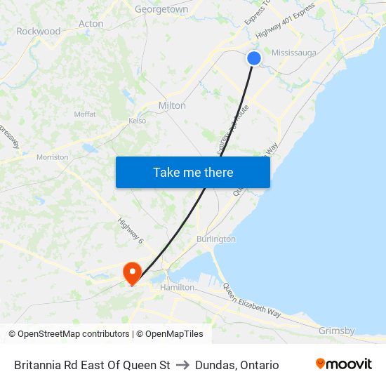 Britannia Rd East Of Queen St to Dundas, Ontario map