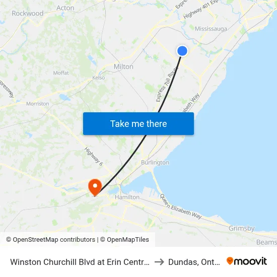 Winston Churchill Blvd at Erin Centre Blvd to Dundas, Ontario map