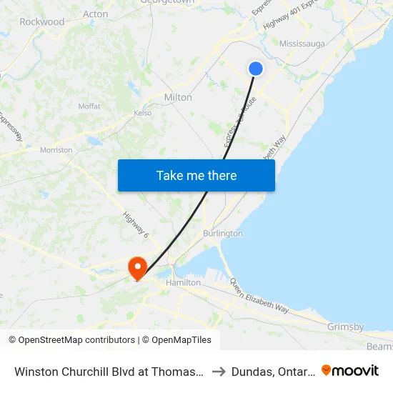Winston Churchill Blvd at Thomas St to Dundas, Ontario map