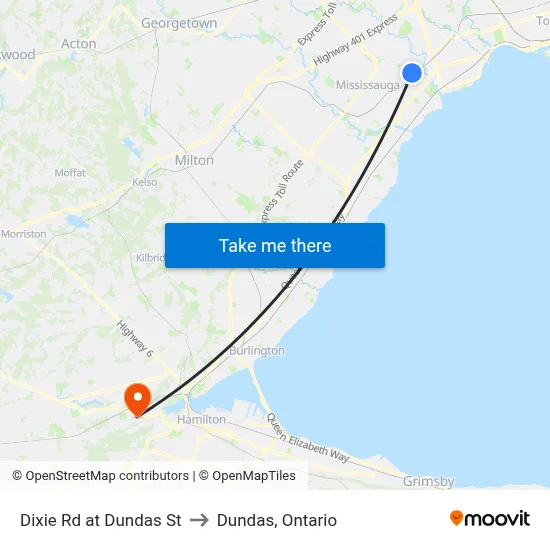 Dixie Rd at Dundas St to Dundas, Ontario map