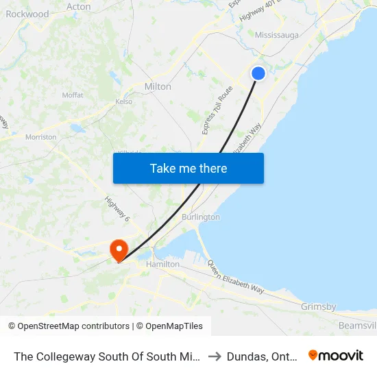The Collegeway South Of South Millway to Dundas, Ontario map