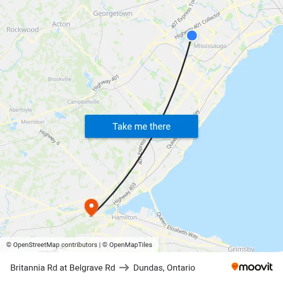 Britannia Rd at Belgrave Rd to Dundas, Ontario map