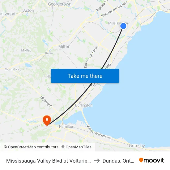 Mississauga Valley Blvd at Voltarie Cres to Dundas, Ontario map