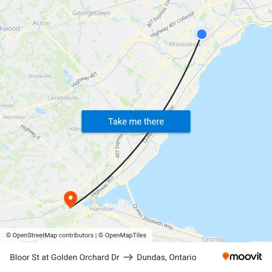 Bloor St at Golden Orchard Dr to Dundas, Ontario map