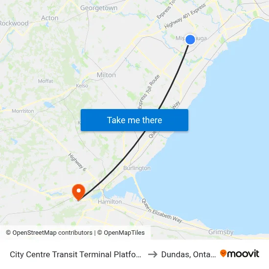 City Centre Transit Terminal Platform G to Dundas, Ontario map