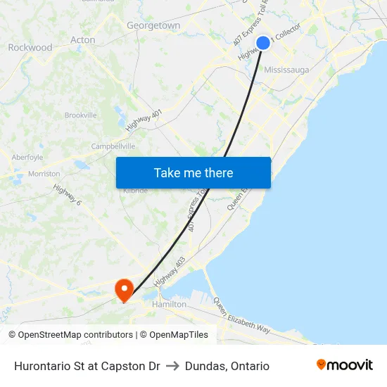 Hurontario St at Capston Dr to Dundas, Ontario map