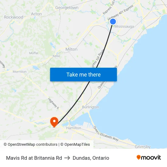 Mavis Rd at Britannia Rd to Dundas, Ontario map