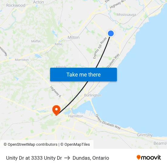 Unity Dr at 3333 Unity Dr to Dundas, Ontario map