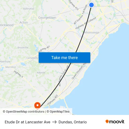 Etude Dr at Lancaster Ave to Dundas, Ontario map