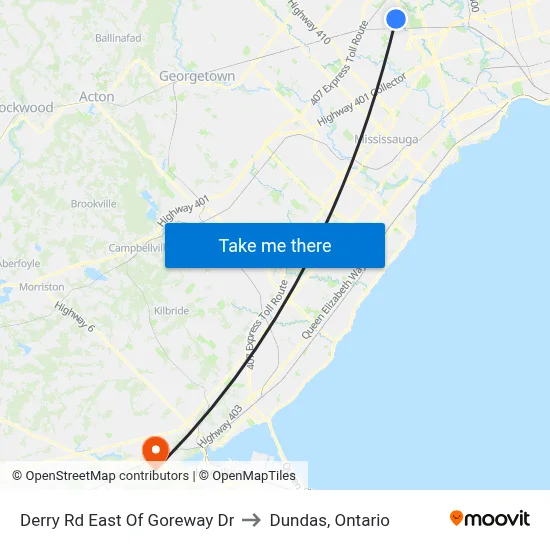Derry Rd East Of Goreway Dr to Dundas, Ontario map