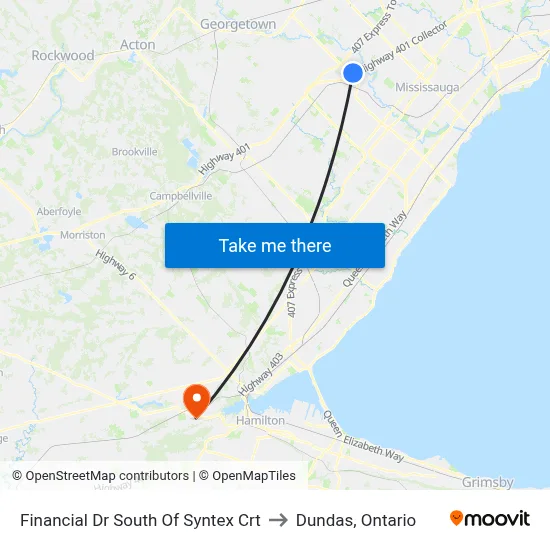 Financial Dr South Of Syntex Crt to Dundas, Ontario map
