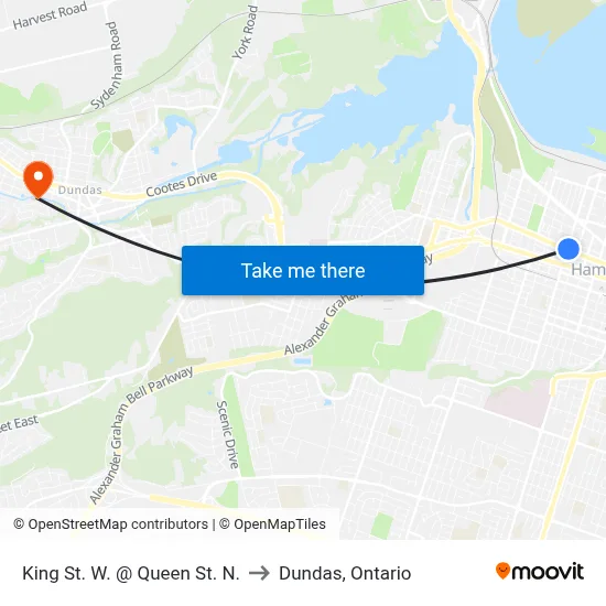 King St. W. @ Queen St. N. to Dundas, Ontario map