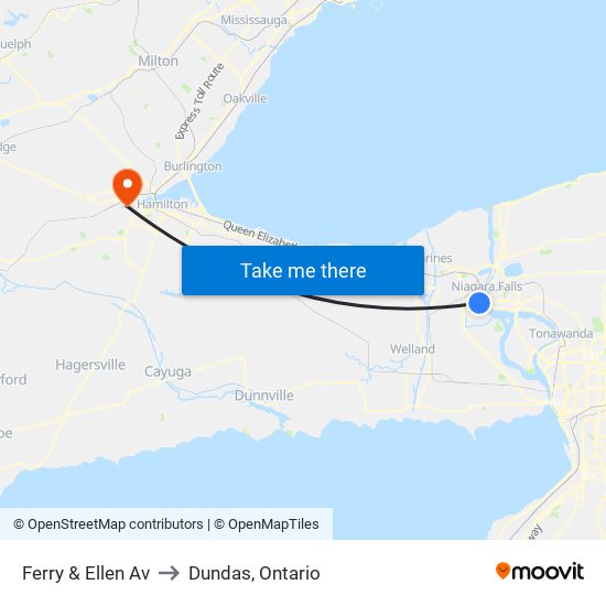 Ferry & Ellen Av to Dundas, Ontario map